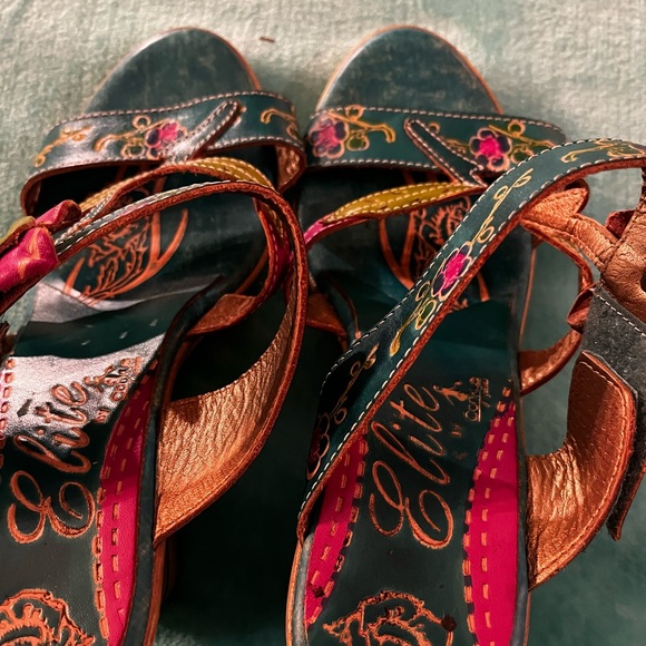 ELITE LEATHER boutique sandals with 3.5” wedge heel simply gorgeous!!! Sz 39 - Picture 7 of 14